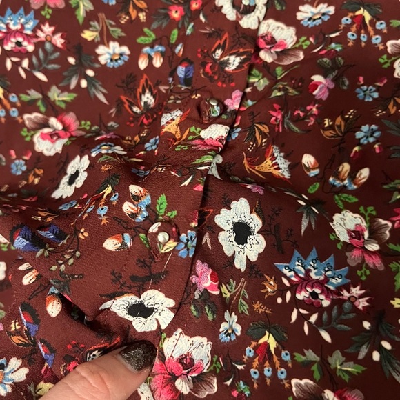 Elie Tahari Small Brown Maximalist Retro Floral Button Front Cottagecore Blouse - Picture 11 of 13